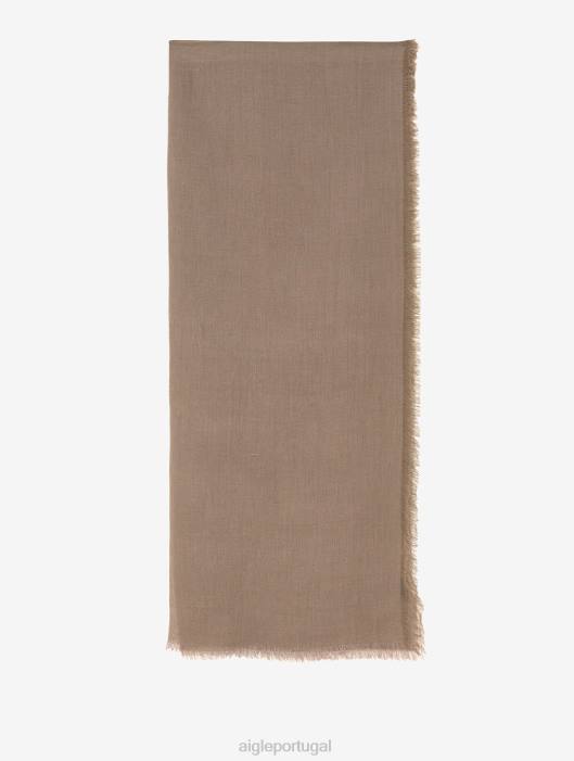 Aigle homens lenço de linho liso com franja capuccino acessórios D4DF382