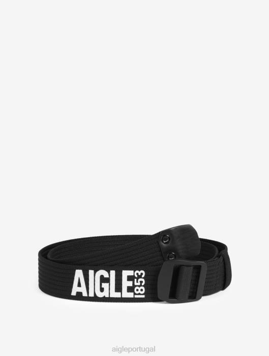 Aigle homens cinto icônico com logotipo - fivela de metal preto acessórios D4DF411