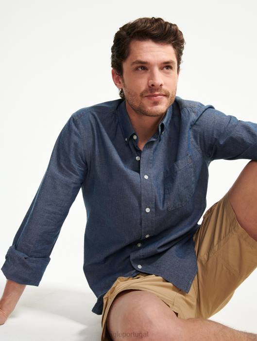 Aigle homens camisa cambraia manga longa cambraia roupas D4DF140