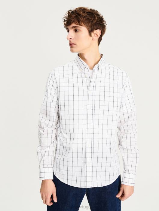Aigle homens camisa da verificação branco roupas D4DF104