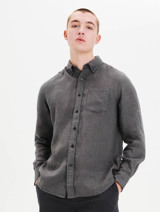 Aigle homens camisa de linho carvão roupas D4DF89