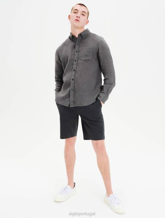 Aigle homens camisa de linho carvão roupas D4DF89