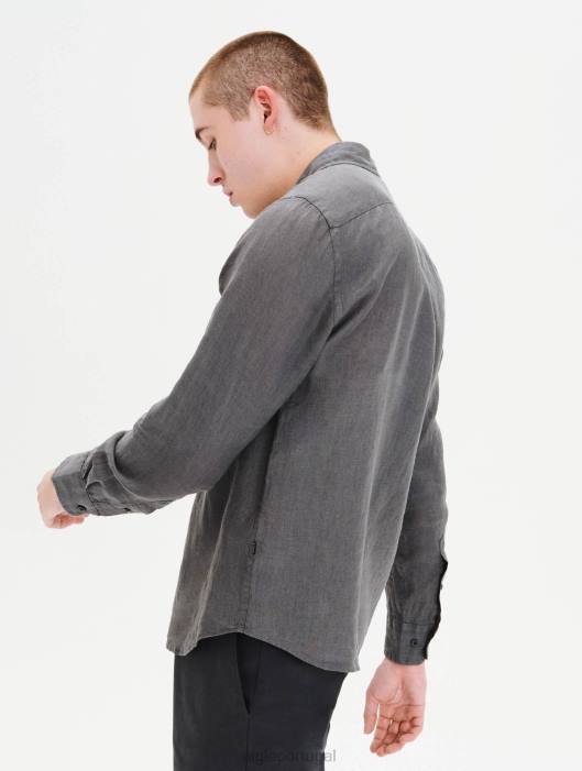 Aigle homens camisa de linho carvão roupas D4DF89