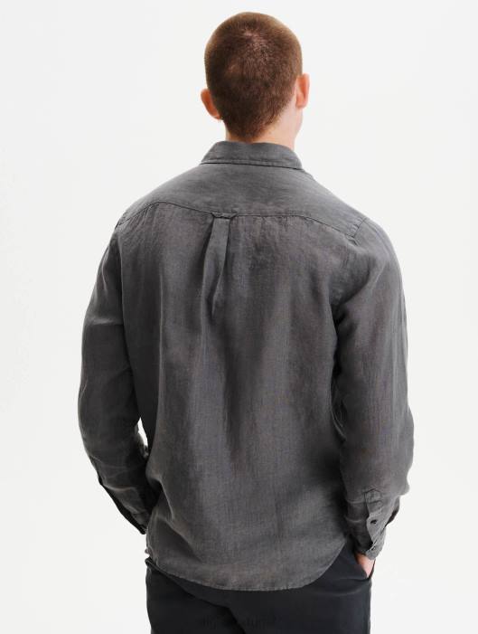 Aigle homens camisa de linho carvão roupas D4DF89