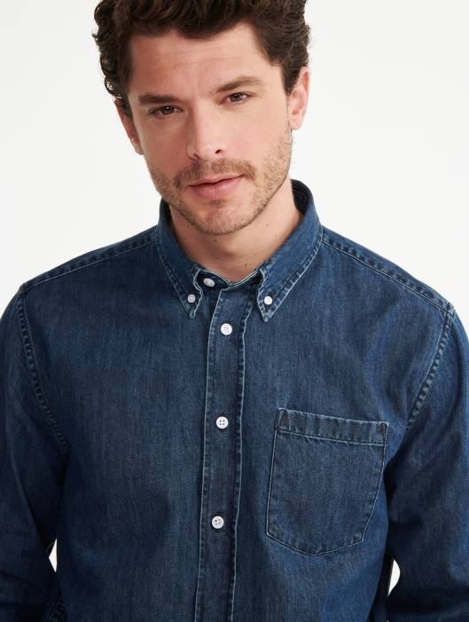 Aigle homens camisa jeans manga longa jeans roupas D4DF105