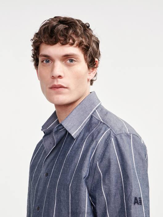 Aigle homens camisa listrada de algodão/linho manga curta império st roupas D4DF127