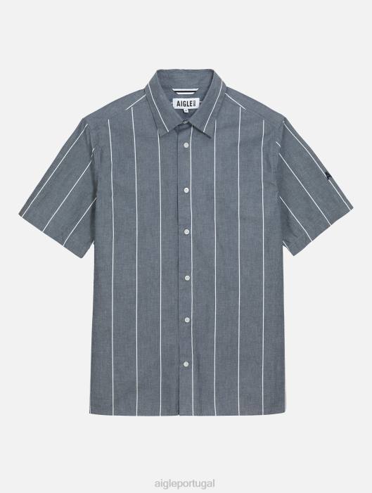 Aigle homens camisa listrada de algodão/linho manga curta império st roupas D4DF127