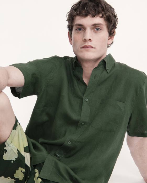 Aigle homens camisa manga curta em linho botânico roupas D4DF55