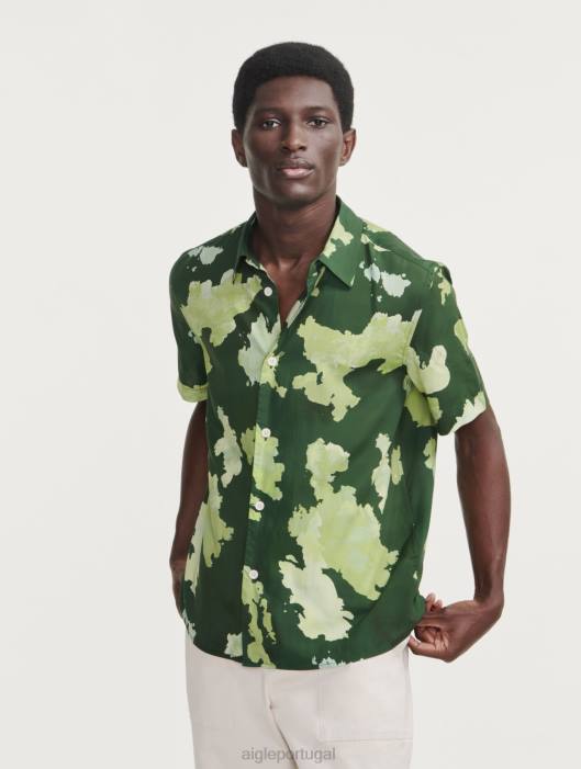 Aigle homens camisa manga curta estampada em liocel pr botânico roupas D4DF120