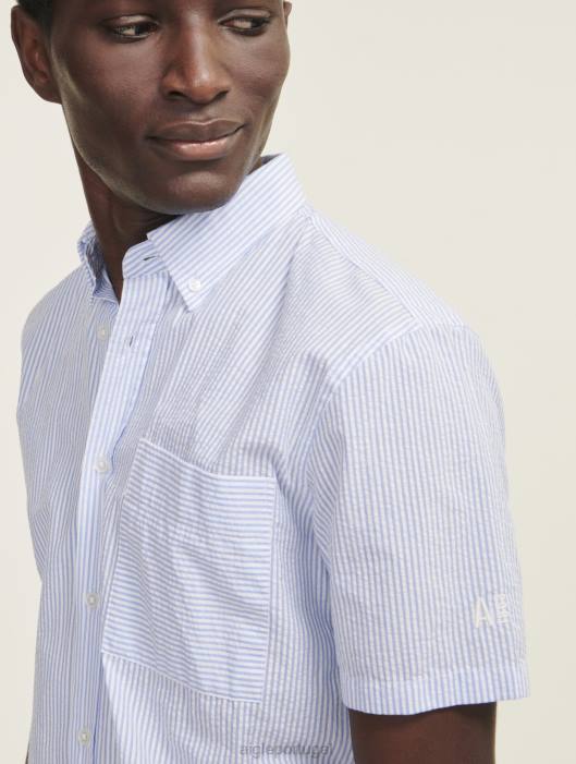 Aigle homens camisa manga curta listrada seersucker rua ciel roupas D4DF149