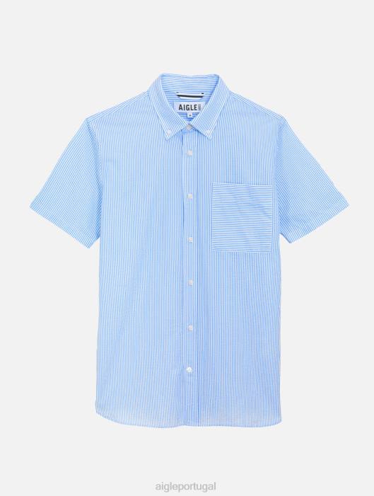 Aigle homens camisa manga curta listrada seersucker rua ciel roupas D4DF149