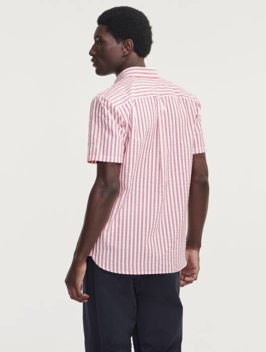 Aigle homens camisa manga curta listrada seersucker rua vermelha roupas D4DF73