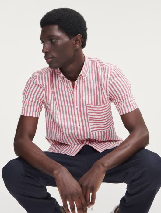Aigle homens camisa manga curta listrada seersucker rua vermelha roupas D4DF73