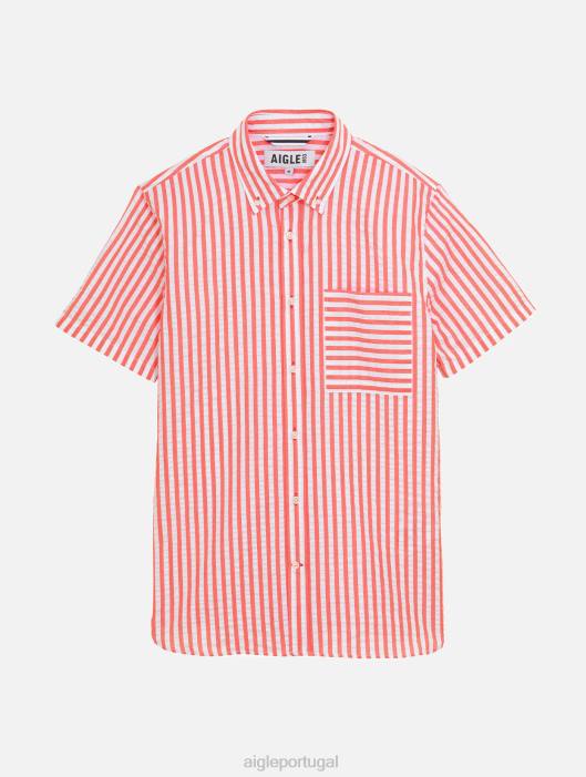 Aigle homens camisa manga curta listrada seersucker rua vermelha roupas D4DF73