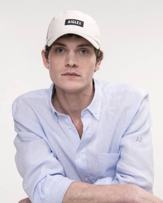 Aigle homens camisa manga longa em linho azul celeste roupas D4DF22