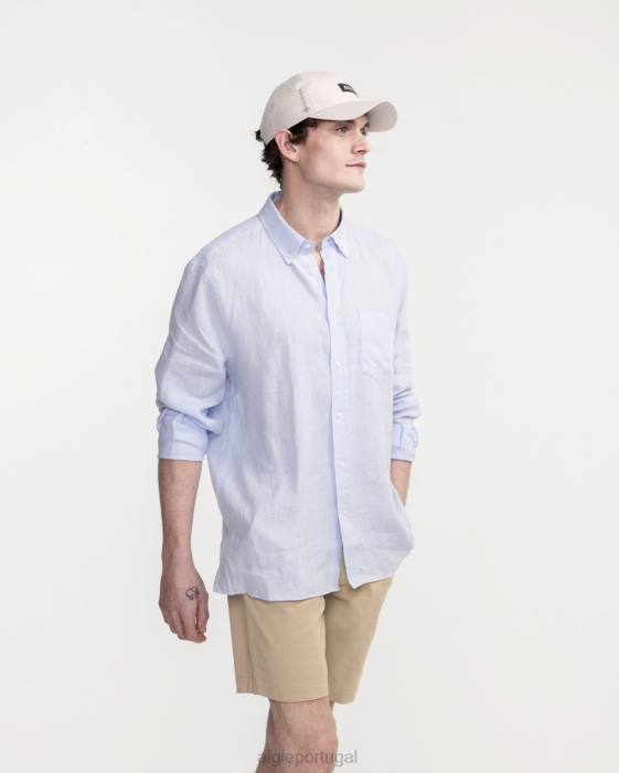 Aigle homens camisa manga longa em linho azul celeste roupas D4DF22