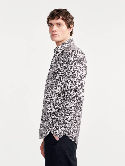 Aigle homens camisa manga longa estampada em popeline lait pr roupas D4DF58