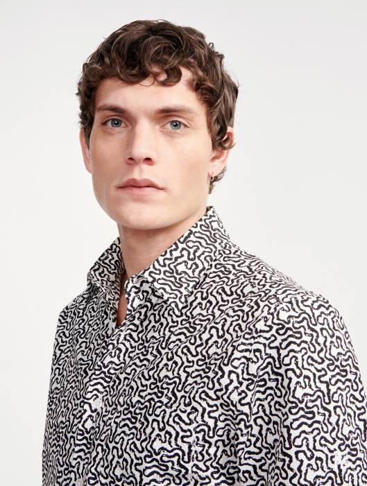 Aigle homens camisa manga longa estampada em popeline lait pr roupas D4DF58