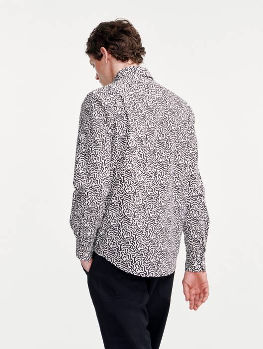 Aigle homens camisa manga longa estampada em popeline lait pr roupas D4DF58