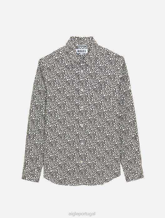 Aigle homens camisa manga longa estampada em popeline lait pr roupas D4DF58