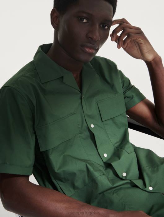 Aigle homens camisa militar manga curta botânico roupas D4DF56