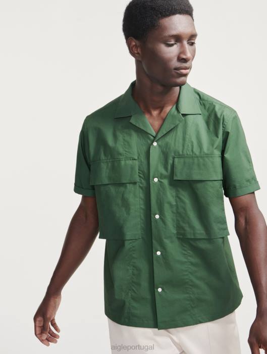 Aigle homens camisa militar manga curta botânico roupas D4DF56