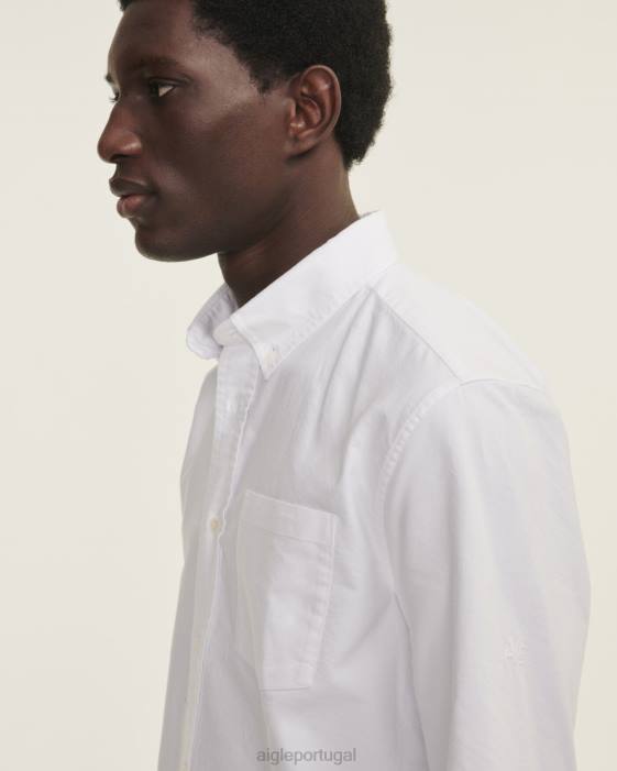 Aigle homens camisa oxford manga longa branco roupas D4DF48