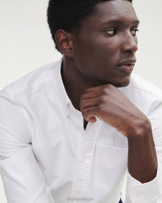 Aigle homens camisa oxford manga longa branco roupas D4DF48