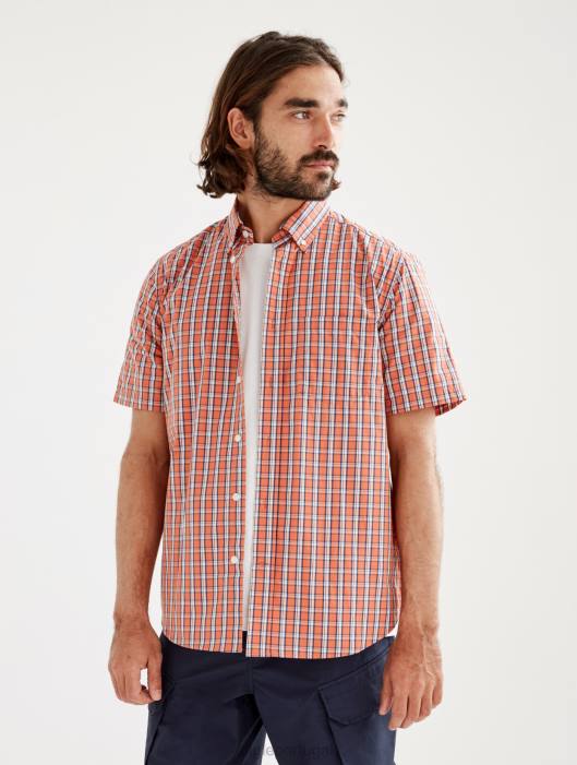 Aigle homens camisa xadrez manga curta abricó ch roupas D4DF101