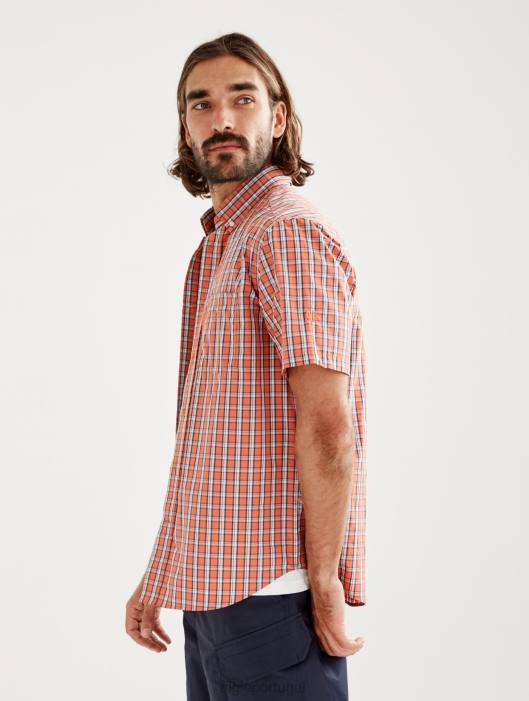 Aigle homens camisa xadrez manga curta abricó ch roupas D4DF101