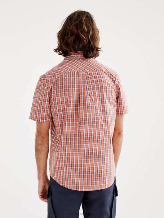 Aigle homens camisa xadrez manga curta abricó ch roupas D4DF101
