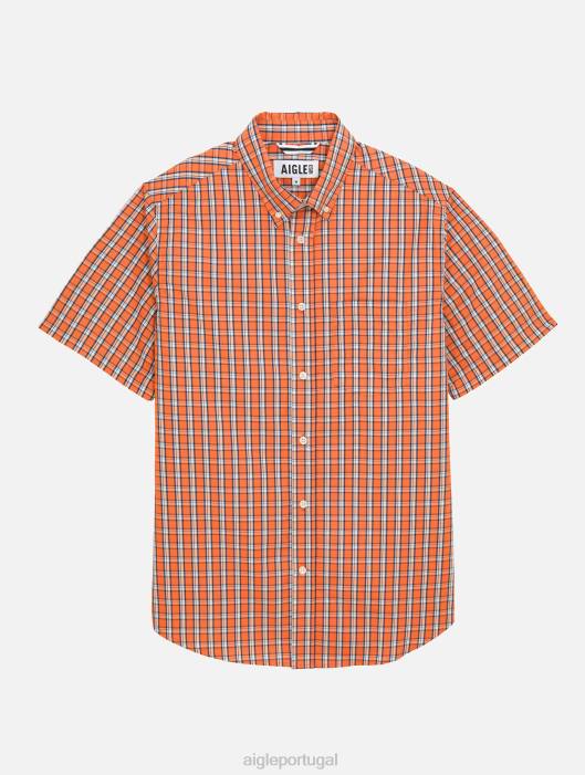 Aigle homens camisa xadrez manga curta abricó ch roupas D4DF101