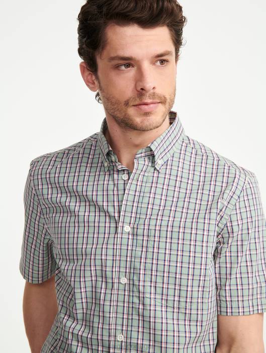 Aigle homens camisa xadrez manga curta reseda ch roupas D4DF99