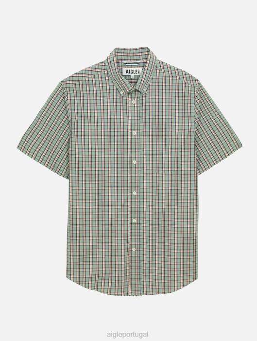 Aigle homens camisa xadrez manga curta reseda ch roupas D4DF99