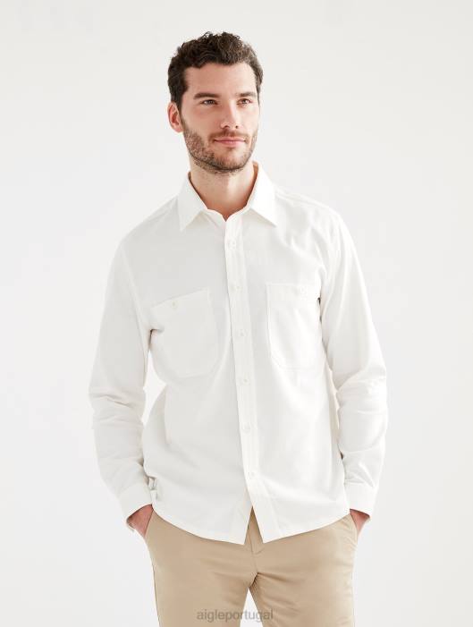 Aigle homens camiseta manga longa algodão/linho leite roupas D4DF126