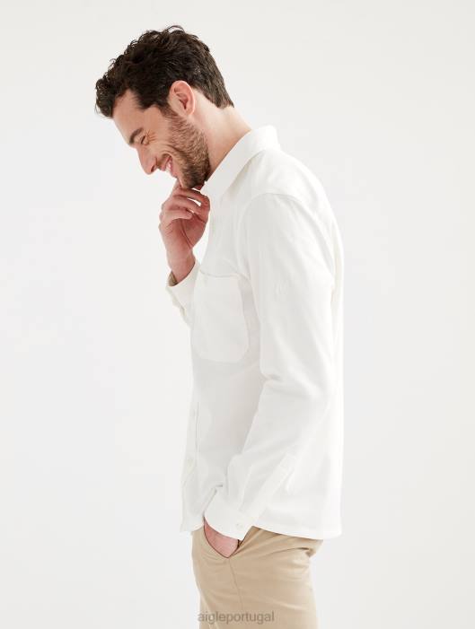 Aigle homens camiseta manga longa algodão/linho leite roupas D4DF126