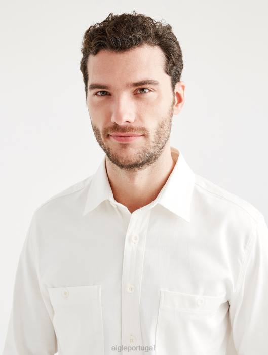 Aigle homens camiseta manga longa algodão/linho leite roupas D4DF126