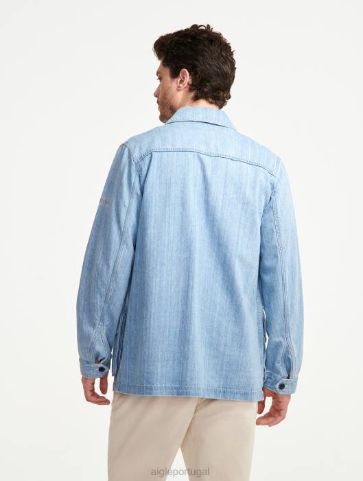 Aigle homens jaqueta jeans safari de comprimento médio alvejante claro para jeans roupas D4DF204