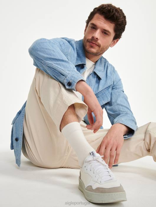 Aigle homens jaqueta jeans safari de comprimento médio alvejante claro para jeans roupas D4DF204