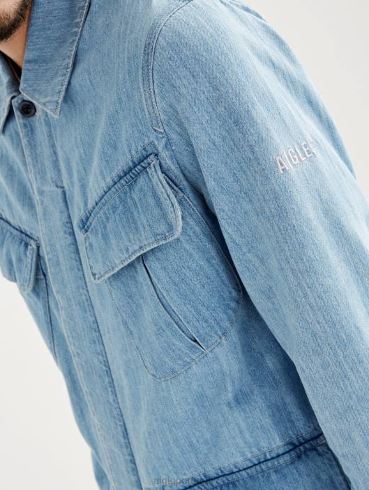 Aigle homens jaqueta jeans safari de comprimento médio alvejante claro para jeans roupas D4DF204