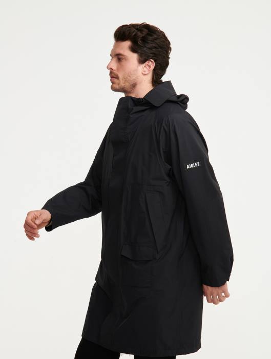 Aigle homens jaqueta mtd com capuz longo preto roupas D4DF184
