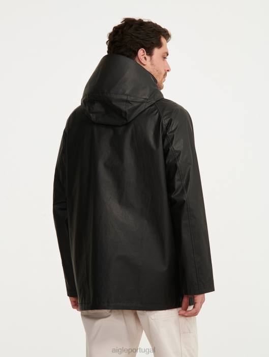 Aigle homens jaqueta revestida com capuz de comprimento médio preto roupas D4DF213