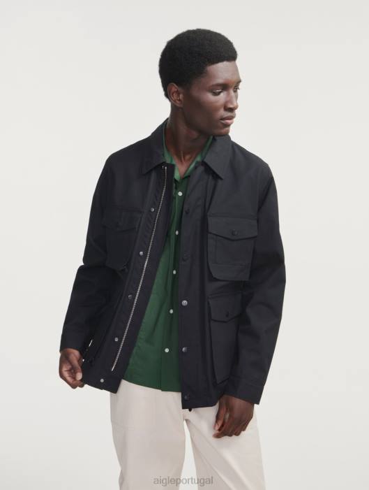 Aigle homens jaqueta safari com revestimento curto preto roupas D4DF185