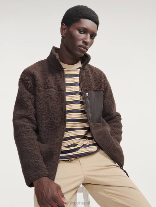 Aigle homens lã com zíper sherpa cacau roupas D4DF6