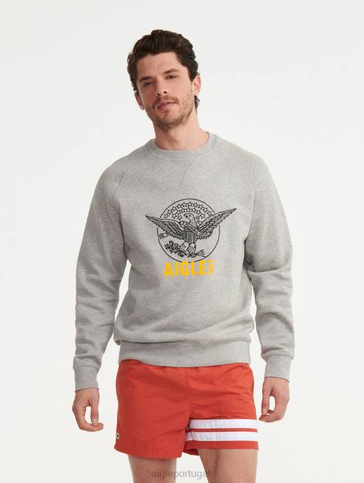 Aigle homens moletom bordado com gola redonda cinza claro claro roupas D4DF82