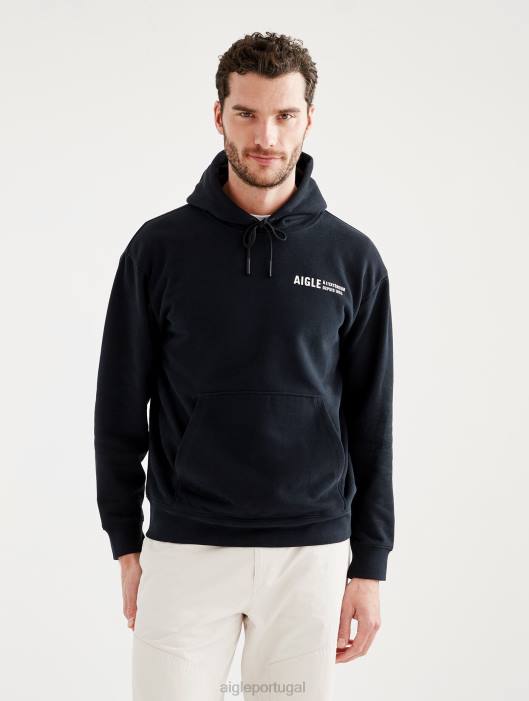Aigle homens moletom com capuz estampado preto roupas D4DF38