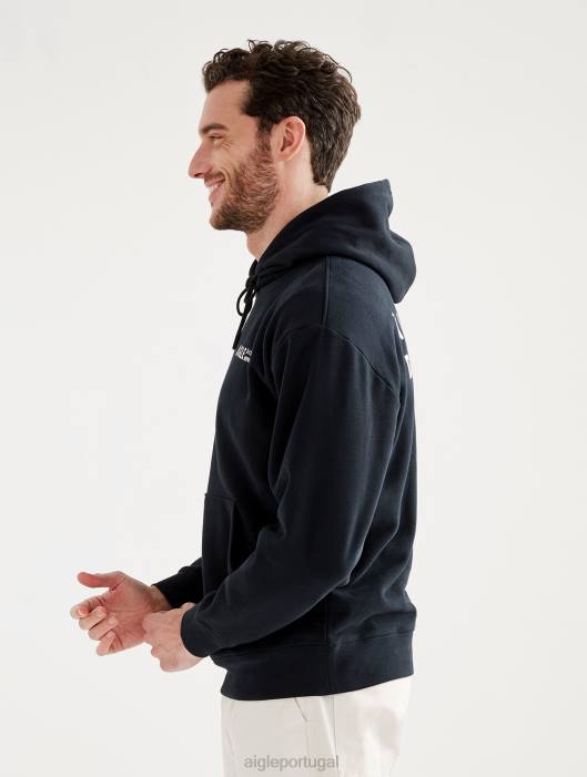 Aigle homens moletom com capuz estampado preto roupas D4DF38