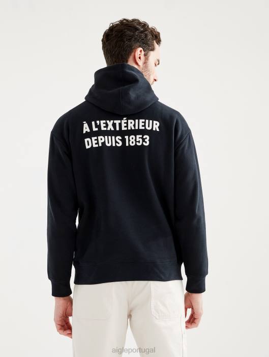 Aigle homens moletom com capuz estampado preto roupas D4DF38