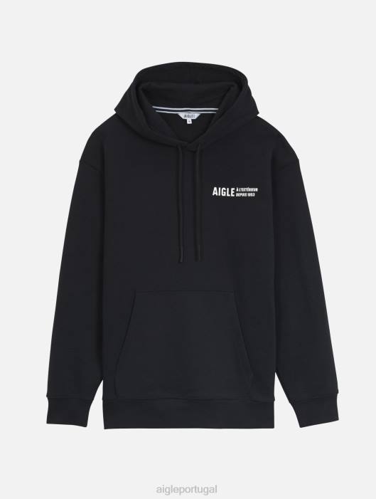 Aigle homens moletom com capuz estampado preto roupas D4DF38