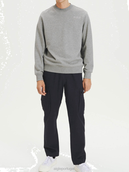 Aigle homens moletom de algodão orgânico com gola redonda urze cinza roupas D4DF92